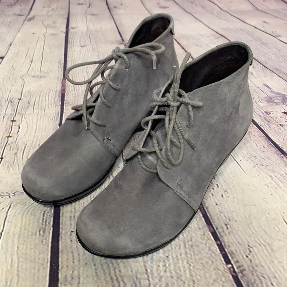 DANSKO Renee Gray Suede Leather Wedge Ankle Boots